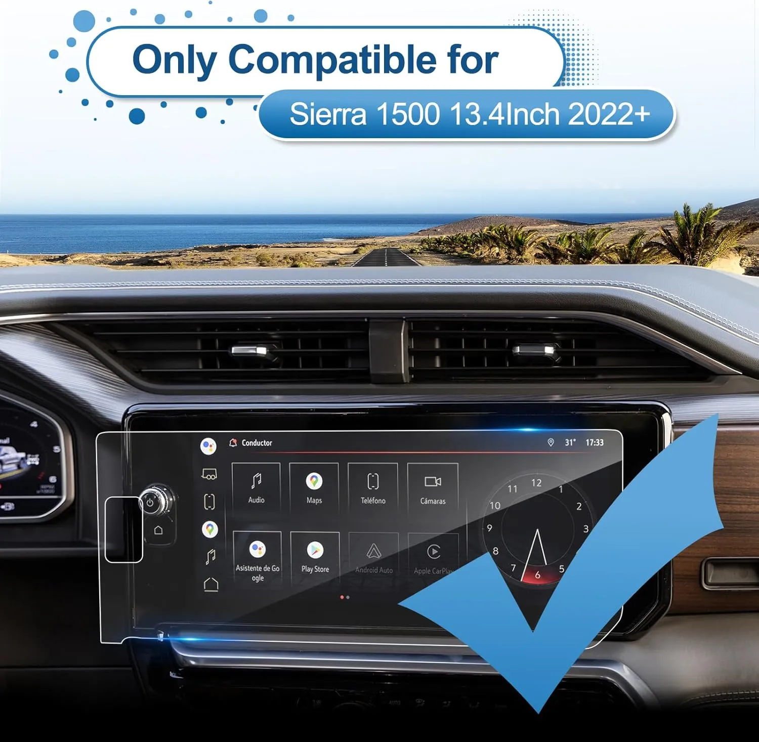 2022 2023 2024 2025 Sierra 1500 Screen Protector for GMC Sierra 1500 (AT4/AT4X/Denali/Denali Ultimate) 13.4-inch Touch Screen, 9H Tempered Glass 2025 Sierra 1500/2500HD/3500HD Accessories 13.4"