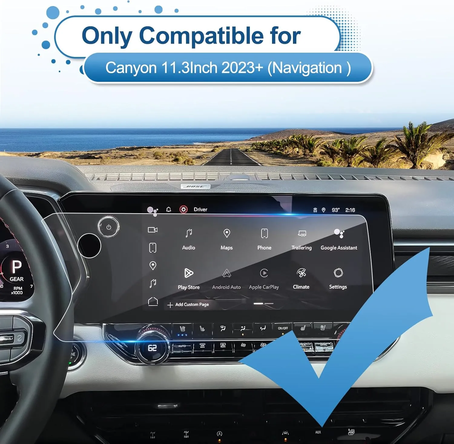 2023 2024 2025 Canyon Screen Protector for GMC Canyon (Elevation/AT4/Denali/AT4X) 11.3-inch Diagonal Touchscreen, 9H Tempered Glass 2025 Canyon Accessories HD Transparent 11.3"