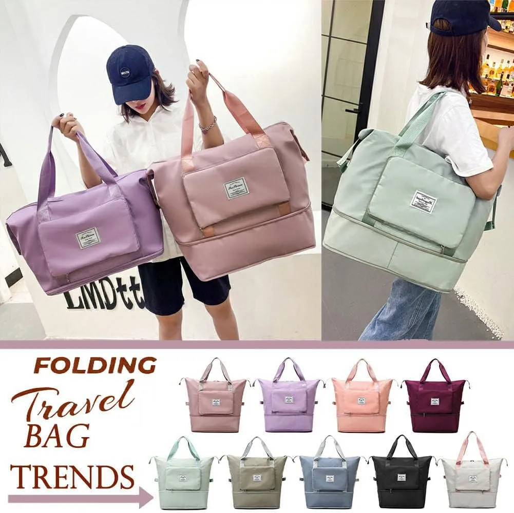 2024 Fitness Pack, Upgrade Large Capacity Folding Travel Bag, Double-layer Wet Separation Travelling Multifunctional Shoulder Bag, Lightweight Foldable Travel Duffel Bag (Fuchsia)
