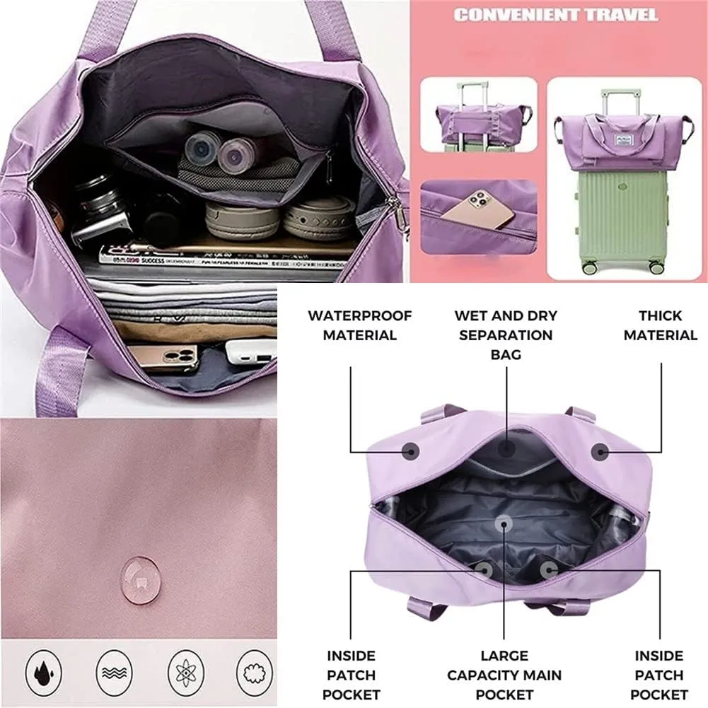 2024 Fitness Pack, Upgrade Large Capacity Folding Travel Bag, Double-layer Wet Separation Travelling Multifunctional Shoulder Bag, Lightweight Foldable Travel Duffel Bag (Fuchsia)