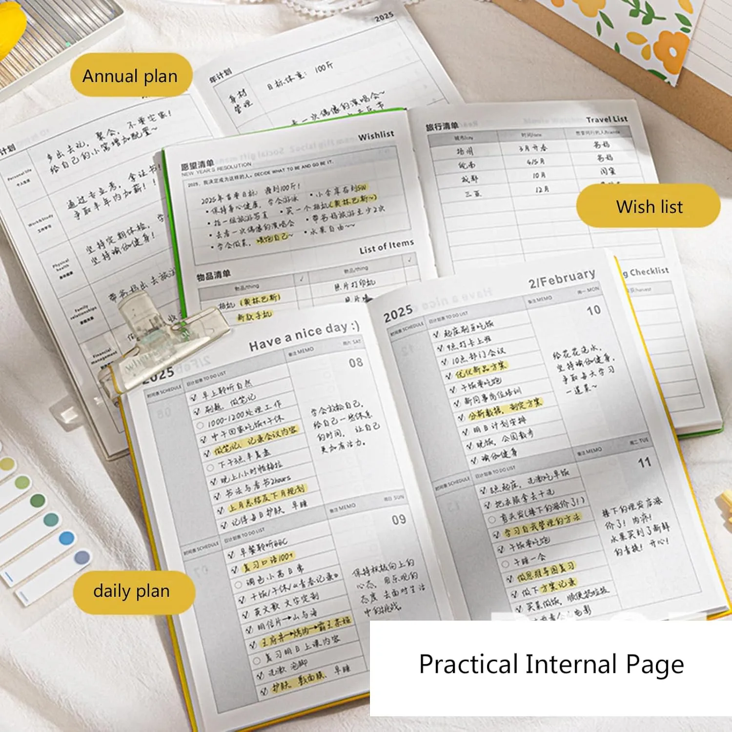 2025 Schedule Planner Notebook Journaling Notebooks Daily/Weekly/Monthly Planner For Home Office School