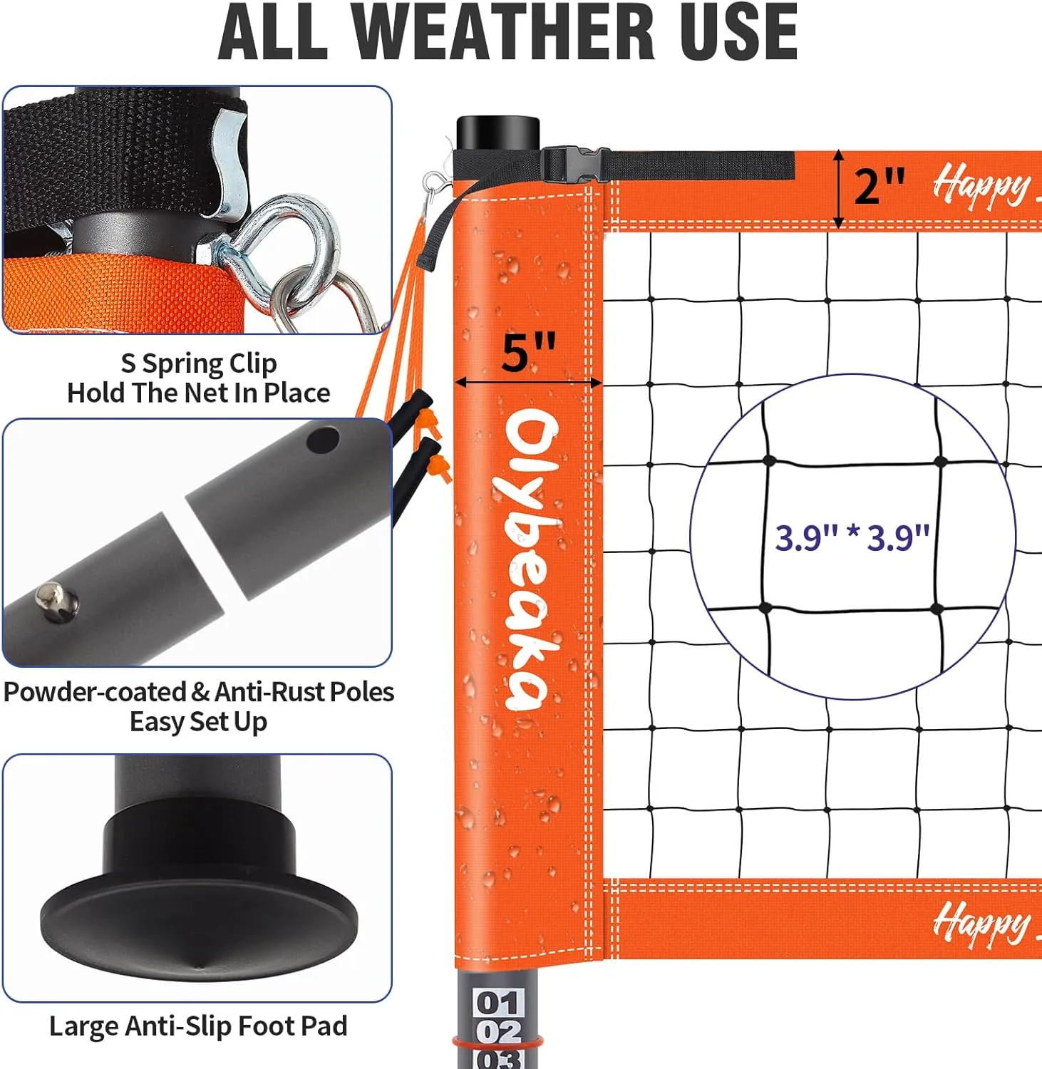 20ft Portable Volleyball Net Set for Backyard Beach, Outdoor Height Adjustable Volleyball Net System with Heavy Duty Poles, Durable Net, PU Volleyball & Pump, Carry Bag