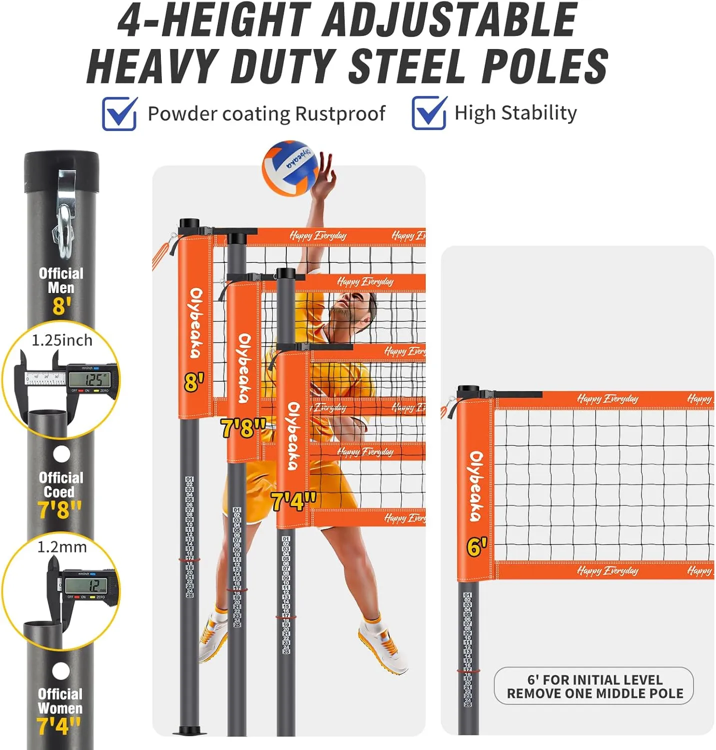 20ft Portable Volleyball Net Set for Backyard Beach, Outdoor Height Adjustable Volleyball Net System with Heavy Duty Poles, Durable Net, PU Volleyball & Pump, Carry Bag