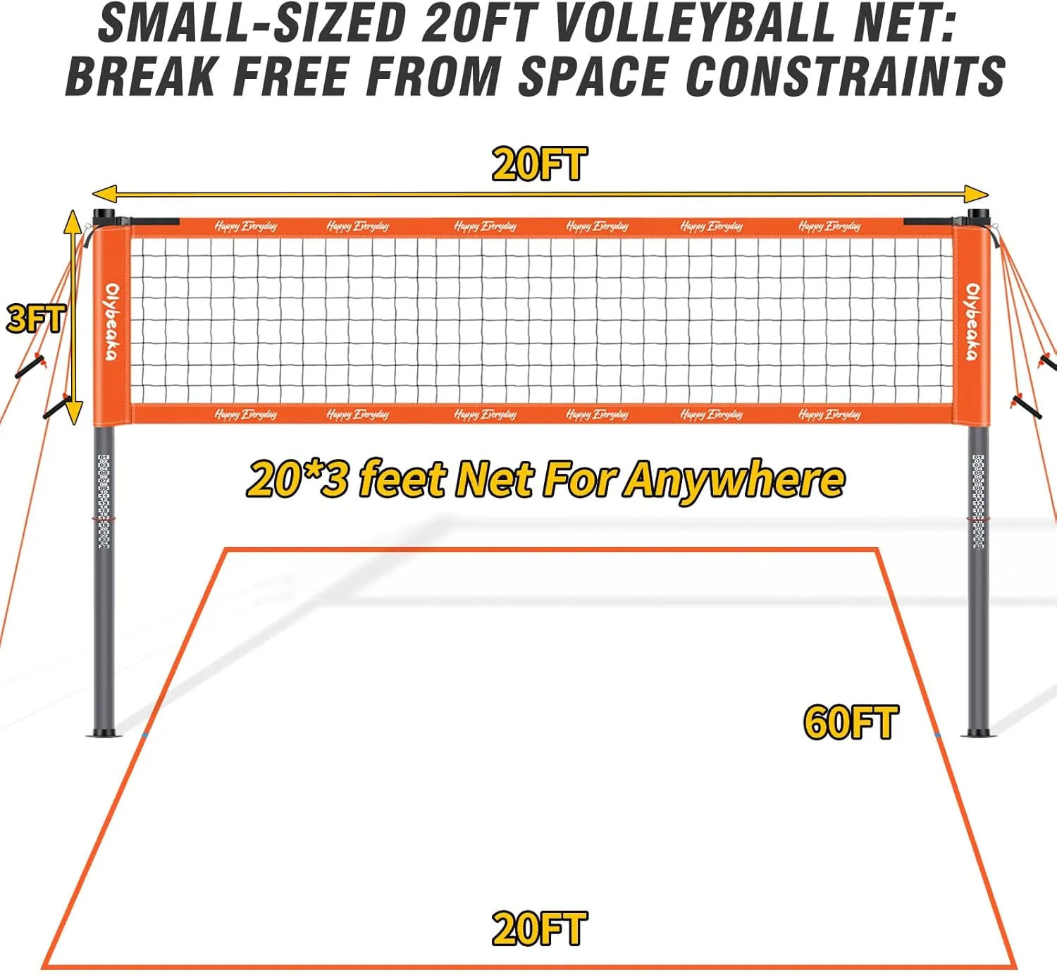 20ft Portable Volleyball Net Set for Backyard Beach, Outdoor Height Adjustable Volleyball Net System with Heavy Duty Poles, Durable Net, PU Volleyball & Pump, Carry Bag
