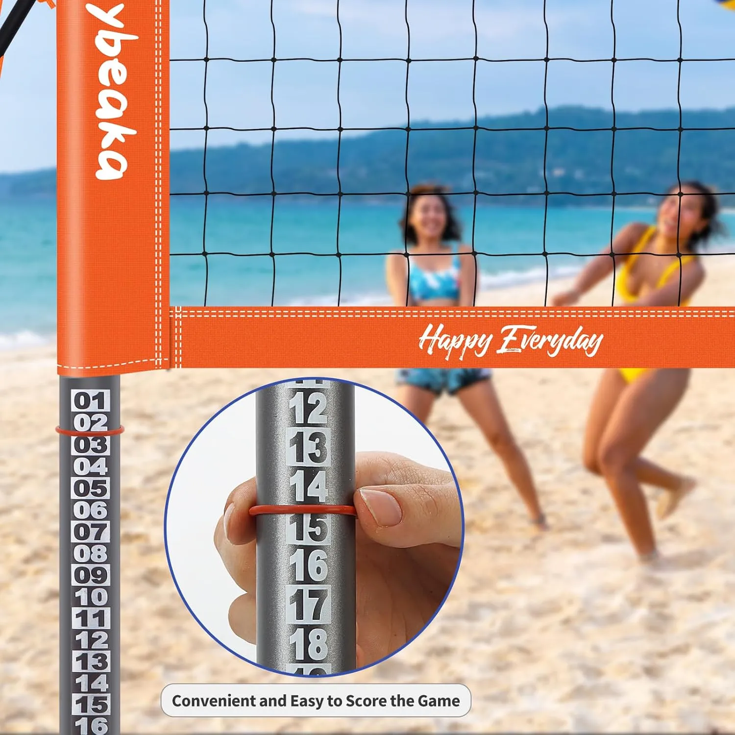 20ft Portable Volleyball Net Set for Backyard Beach, Outdoor Height Adjustable Volleyball Net System with Heavy Duty Poles, Durable Net, PU Volleyball & Pump, Carry Bag