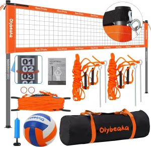 20ft Portable Volleyball Net Set for Backyard Beach, Outdoor Height Adjustable Volleyball Net System with Heavy Duty Poles, Durable Net, PU Volleyball & Pump, Carry Bag