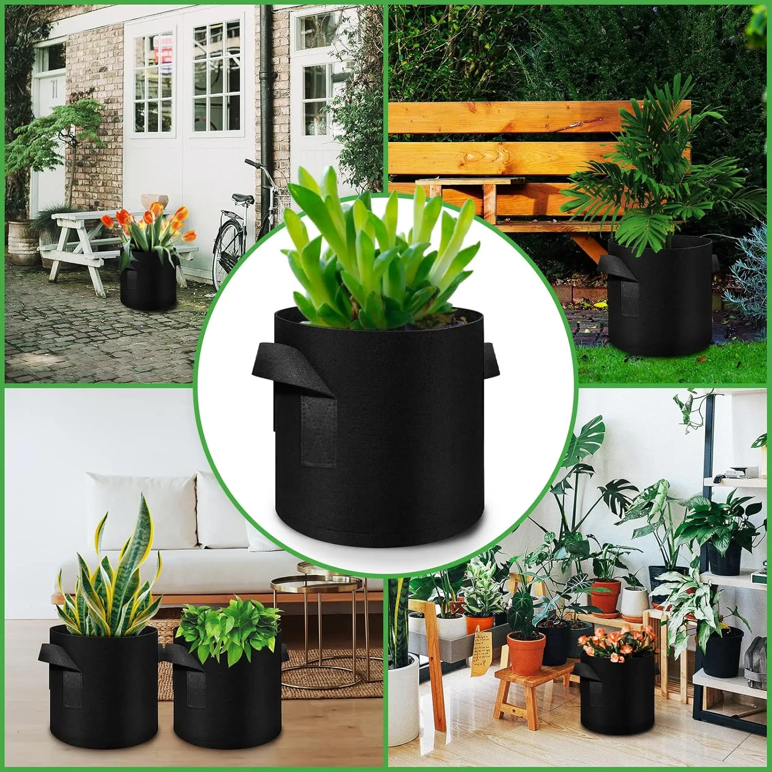 24 Pack 7 Gallon Plant Grow Bags, Thickened Nonwoven Fabric Pots with Handles, Vegetable Planter Bags Containers, Cloth Planters for Garden Vegetable/Flower/Plant/Fruits Outdoor (Black)