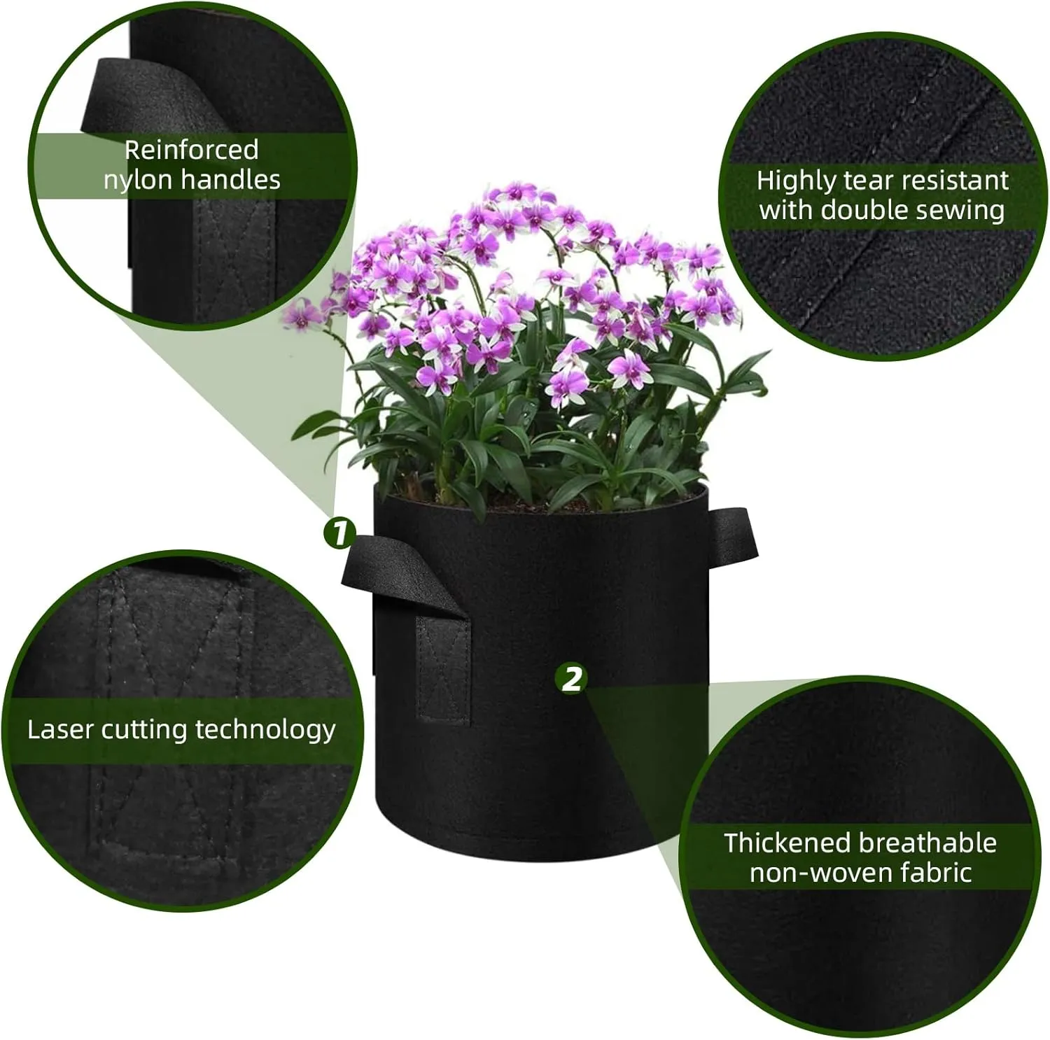 24 Pack 7 Gallon Plant Grow Bags, Thickened Nonwoven Fabric Pots with Handles, Vegetable Planter Bags Containers, Cloth Planters for Garden Vegetable/Flower/Plant/Fruits Outdoor (Black)