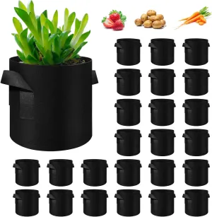 24 Pack 7 Gallon Plant Grow Bags, Thickened Nonwoven Fabric Pots with Handles, Vegetable Planter Bags Containers, Cloth Planters for Garden Vegetable/Flower/Plant/Fruits Outdoor (Black)