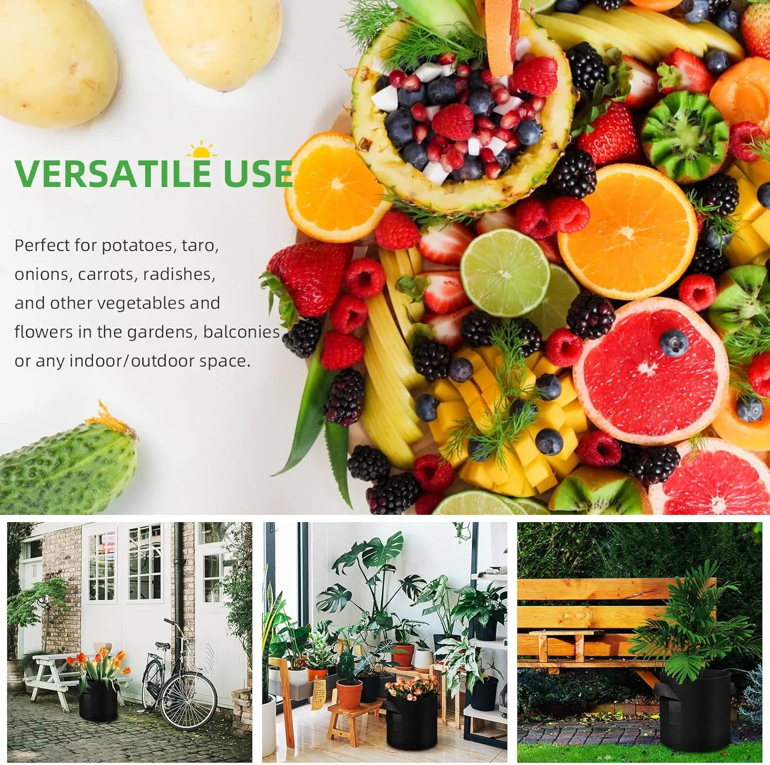24 Pack 7 Gallon Plant Grow Bags, Thickened Nonwoven Fabric Pots with Handles, Vegetable Planter Bags Containers, Cloth Planters for Garden Vegetable/Flower/Plant/Fruits Outdoor (Black)