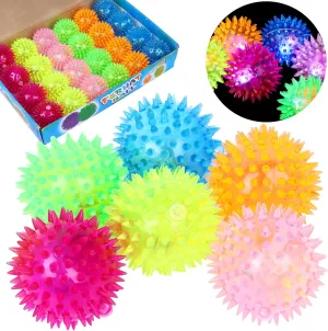24 Pieces Light Up Bouncy Ball Light up Spike Rubber Ball Sensory Toy Flashing Spiky Sensory Stress Balls for Party Favors Student Gifts School Rewards(Cordless)
