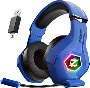 2.4GHz Wireless Gaming Headset for Ps5, Ps4, Switch, Bluetooth 5.3 Gaming Headphones with Noise Canceling Mic, Gamer Headset for PC, Laptop, Mobile, Mac, 35 Hr Battery, Blue
