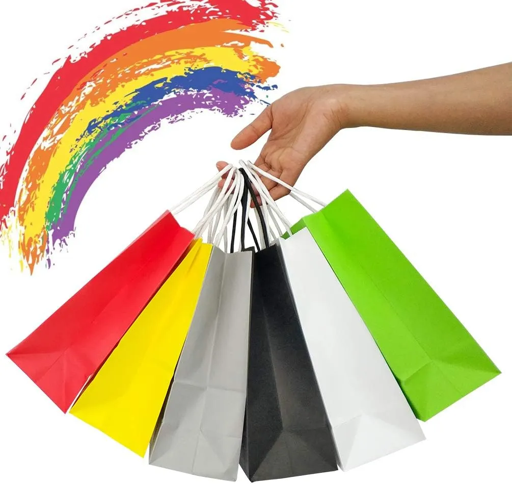 25 PCS Small Gift Bags Black Kraft Paper Bags with Handles for Party Favor (8.2 x 6 x 3.1 In)