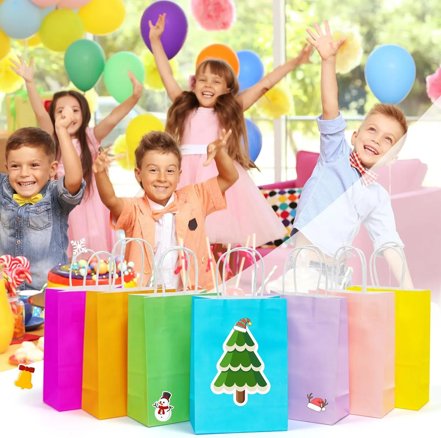 25 PCS Small Gift Bags Black Kraft Paper Bags with Handles for Party Favor (8.2 x 6 x 3.1 In)