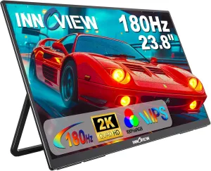 2K 180Hz Portable Gaming Monitor, 23.8" 2560x1440 QHD Fast IPS ∆<2 100% sRGB Portable Monitor w/180° Adjustable Stand Type-C HDMI Eye Care External Second Screen for Laptop Phone PS4 PS5 Switch Xbox