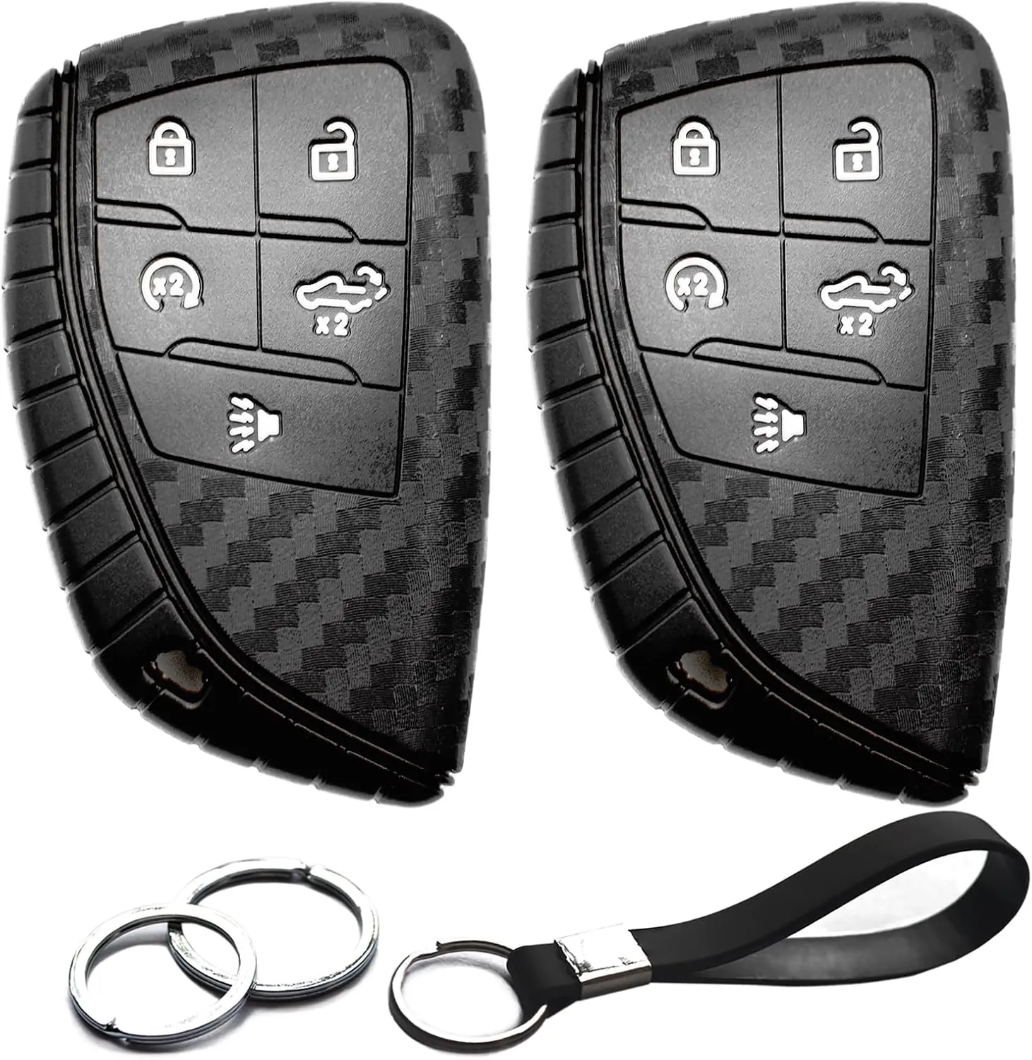2pcs Compatible with Chevy GMC Key Fob Cover Case Key Chain fit for Chevrolet Chevy Silverado 1500 2500 3500 HD EV GMC Sierra 1500 2500 3500 HD Accessories Shell Holder Carbon Fiber Black