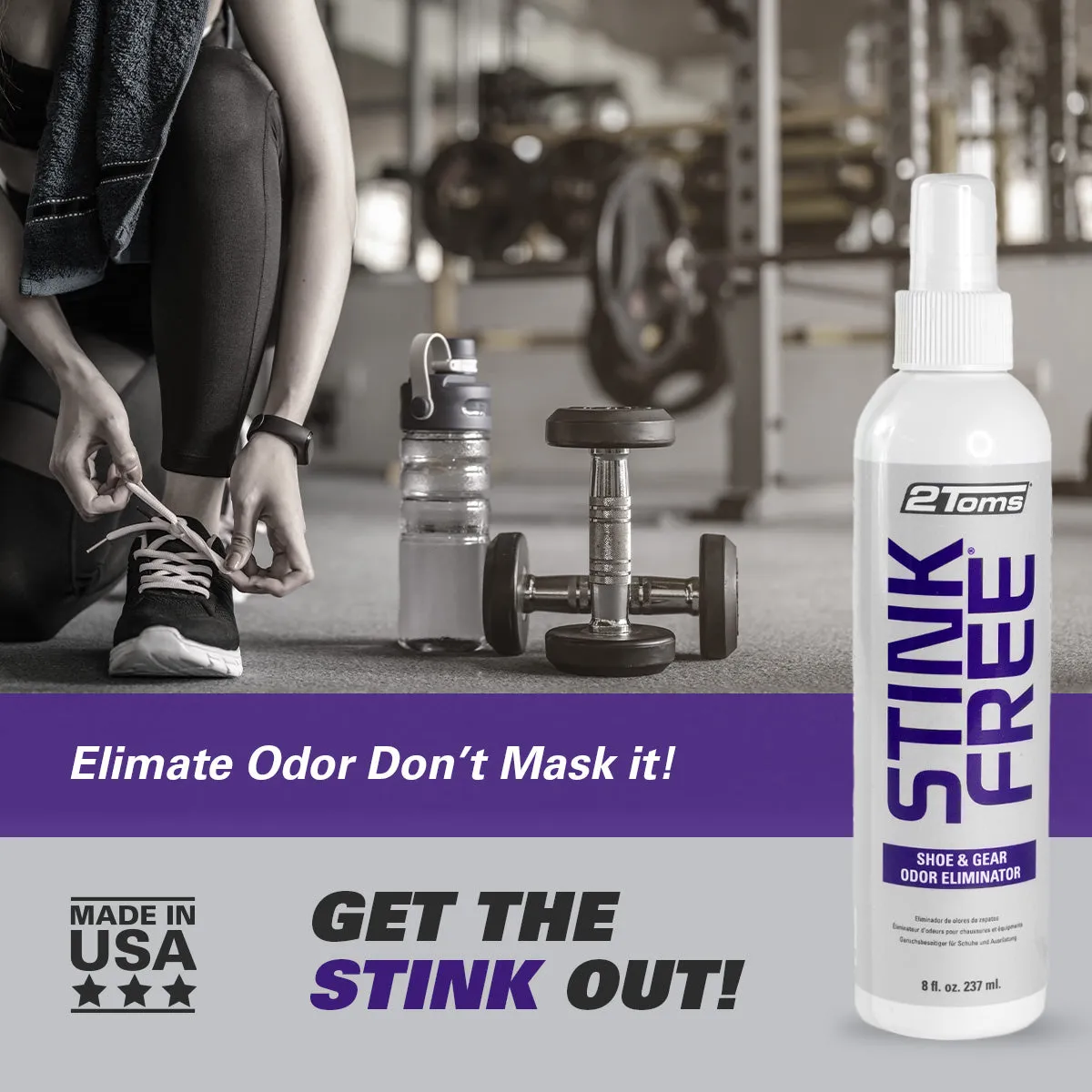 2Toms StinkFree, Shoe & Gear Odor Eliminator Spray, 8oz