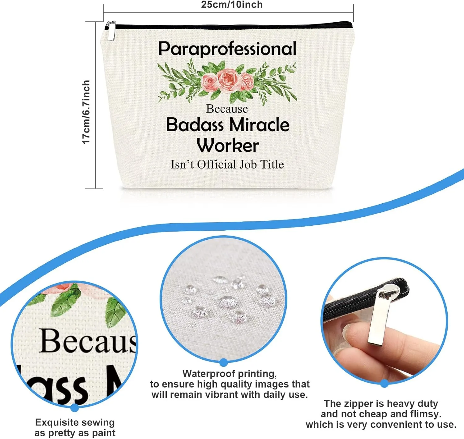 3 Pcs Paraprofessional Gifts Teacher Appreciation Gift Makeup Bag for Women Cosmetic Bag Para Teachers Gifts Birthday Thanksgiving Graduation Gift for Counselor Teacher Paraeducator Thank You Present