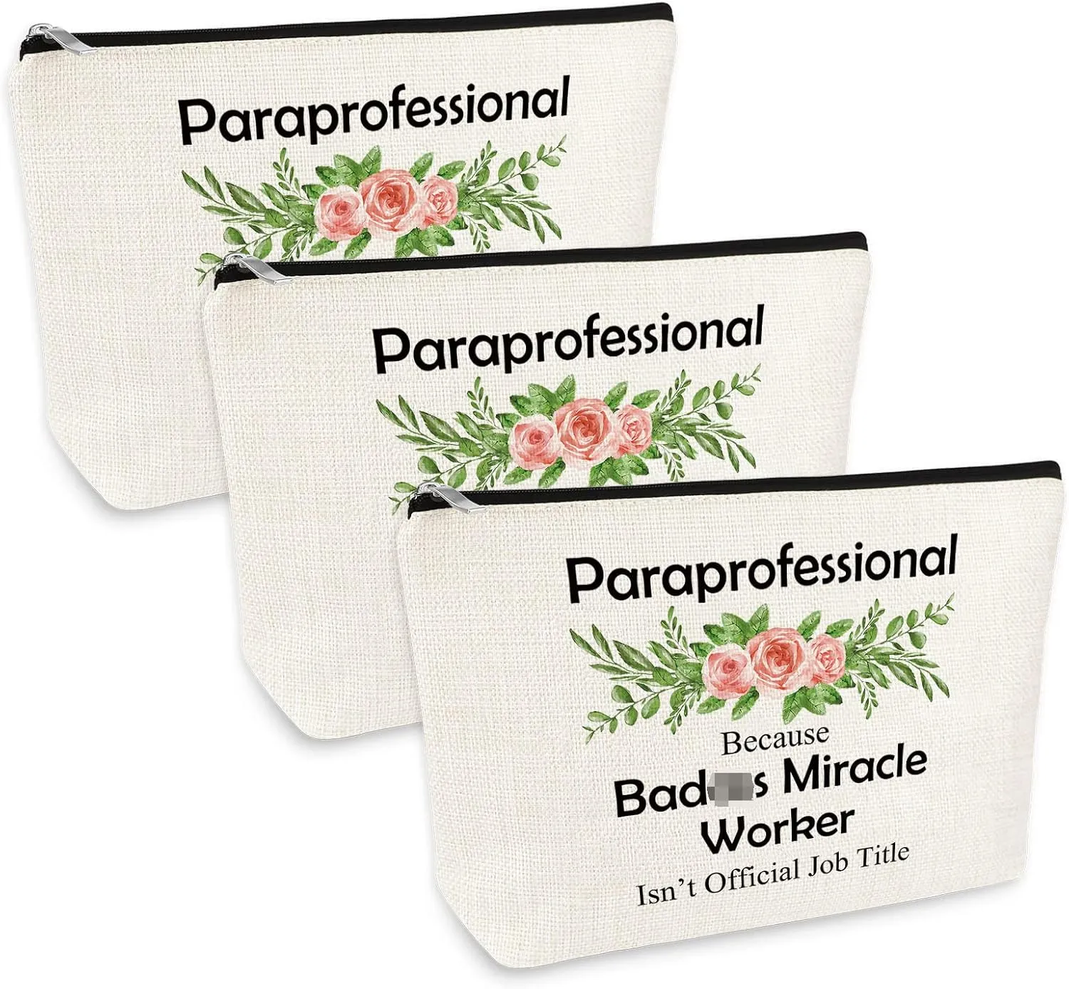 3 Pcs Paraprofessional Gifts Teacher Appreciation Gift Makeup Bag for Women Cosmetic Bag Para Teachers Gifts Birthday Thanksgiving Graduation Gift for Counselor Teacher Paraeducator Thank You Present