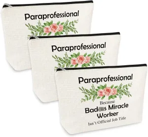 3 Pcs Paraprofessional Gifts Teacher Appreciation Gift Makeup Bag for Women Cosmetic Bag Para Teachers Gifts Birthday Thanksgiving Graduation Gift for Counselor Teacher Paraeducator Thank You Present