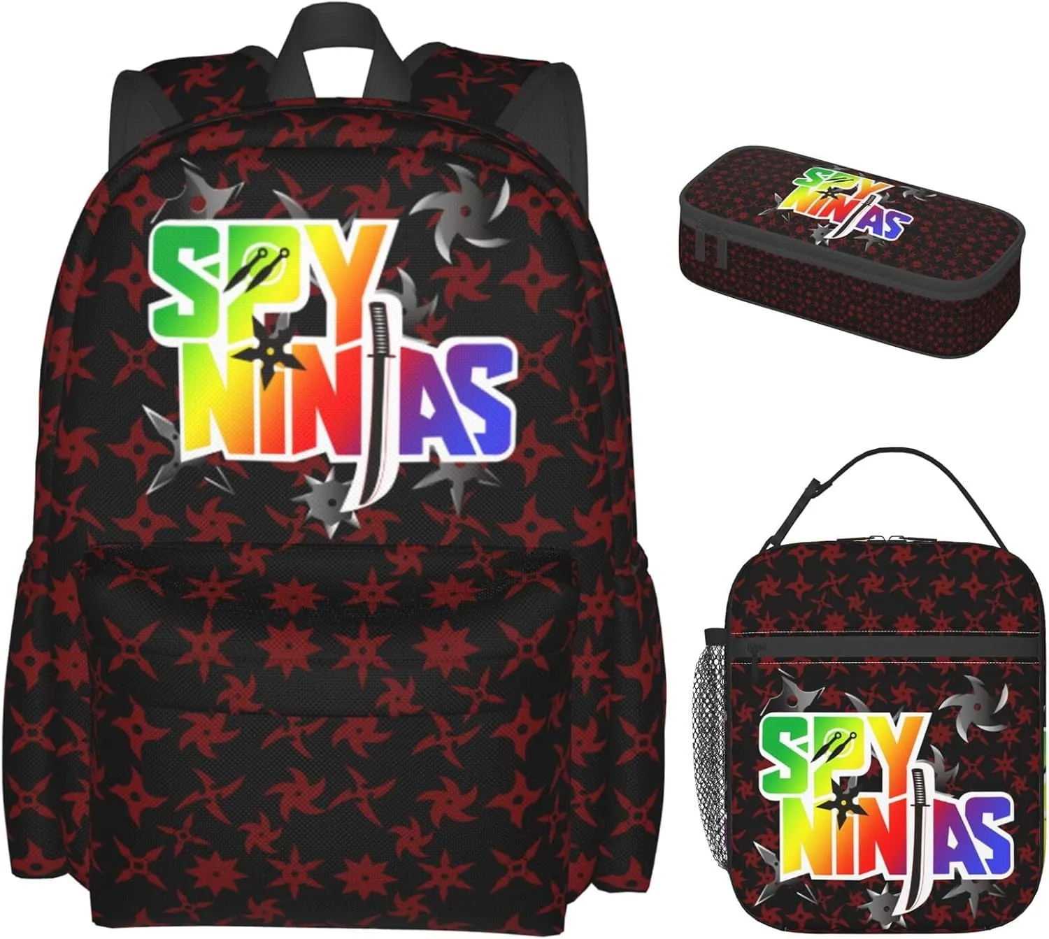 3 Piece Large Capacity Backpack Set Hiking Travel Camping Daypack With Lunch Bag Pencil Case