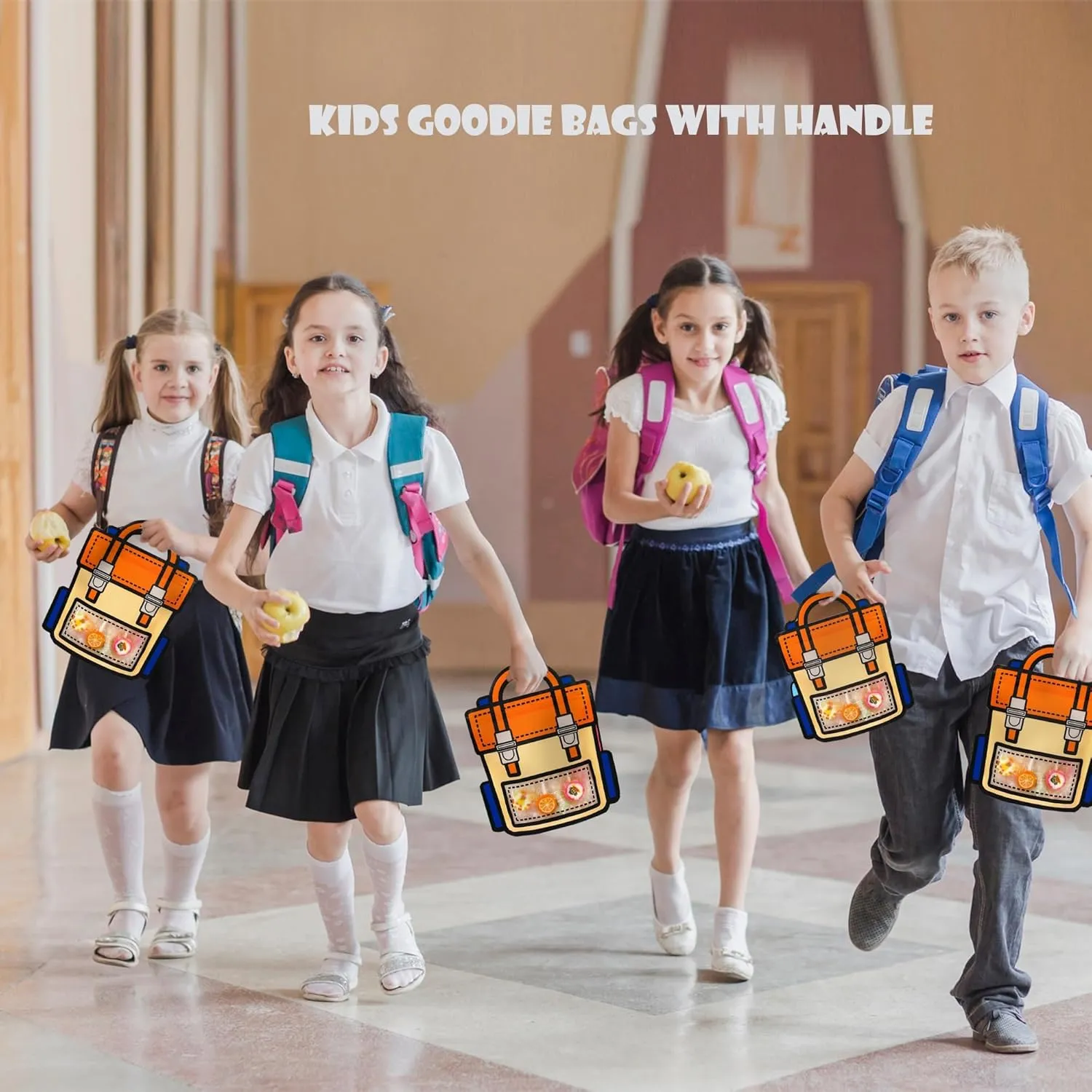 30 PCS Orange Party Favor Bags for Kids, Children Goodie Bags with Stand-up Bottom, Grip Seal Ziploc Bulk Gift Bag, Students Treat Bag, Cute Snack Candy Bags for Birthday, Back to School, Classroom