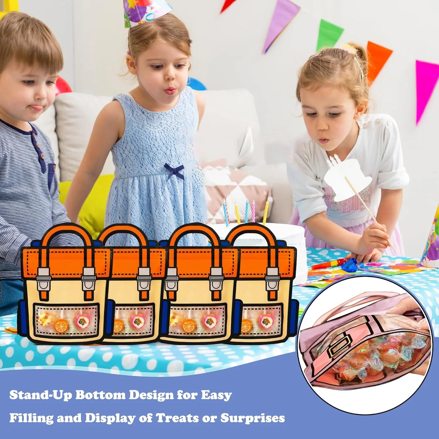 30 PCS Orange Party Favor Bags for Kids, Children Goodie Bags with Stand-up Bottom, Grip Seal Ziploc Bulk Gift Bag, Students Treat Bag, Cute Snack Candy Bags for Birthday, Back to School, Classroom