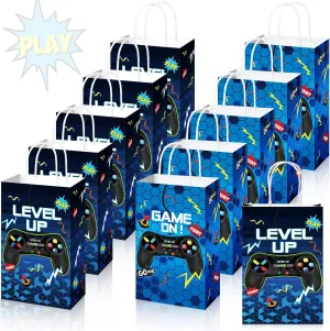 30 Pcs Video Game Party Gift Bags Gamer Theme Party Supplies Level up Paper Handbag Goodie Bags with Handle for Girl Boy Birthday Decoration