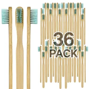36 Prepasted Toothbrushes Bamboo,Individually Wrapped Biodegradable Vegan Eco Friendly,Soft Bristles Refreshing Mint Flavors,Great in Home and Fits Compact for Travel !