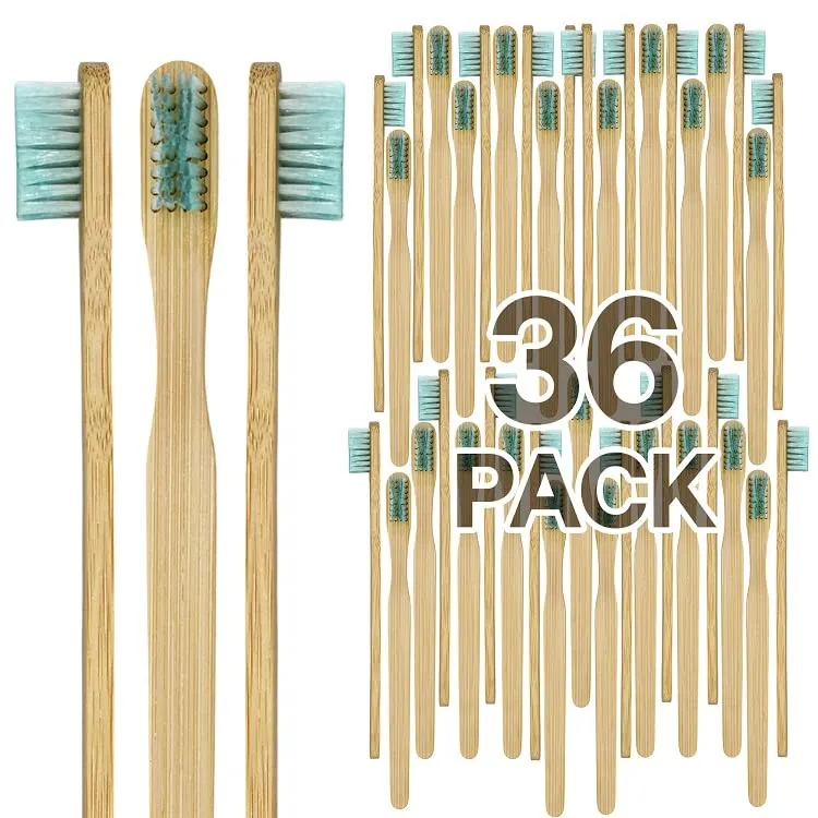 36 Prepasted Toothbrushes Bamboo,Individually Wrapped Biodegradable Vegan Eco Friendly,Soft Bristles Refreshing Mint Flavors,Great in Home and Fits Compact for Travel !
