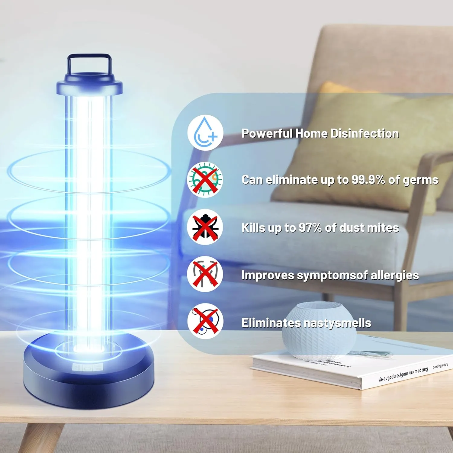 38W UV Sanitizer Light, Portable Ultraviolet Light with 3-Gear Timer and Remote Control, 110V UV Lamp, 99.99% UVC Cleaning Lamp for Home, Office, Hotel, School