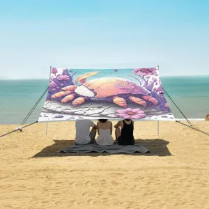 3D Hermit Crab Coral Beach Canopy Tent Anti-UV & Wind Resistant, Camping Sun Shelter Easy Setup Portable,Outdoor Shade Tents with Sandbags,Sand Shovels,Ground Pegs & Stability Poles