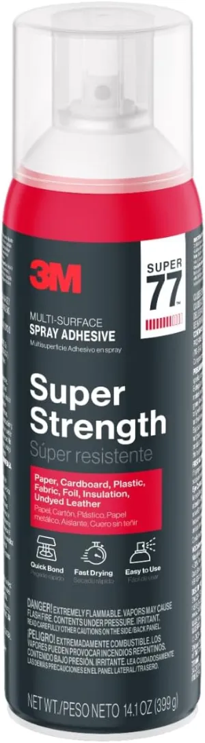 3M Super 77 Multi-Surface Spray Adhesive, 14.1 oz., Low VOC, Quick Bond, Fast Drying, Clear Finish for Foil, Foam, Paper, Metal, Plastic, Fabric, and Cardboard (77-NAT)