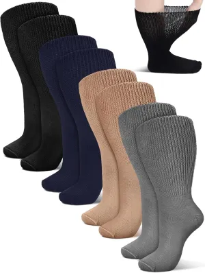 4 Pairs Extra Wide Socks Swollen 30" Lymphedema Bariatric Socks Non Binding Loose Fit(10-13,Dark Blue,Gray,Black,Beige)