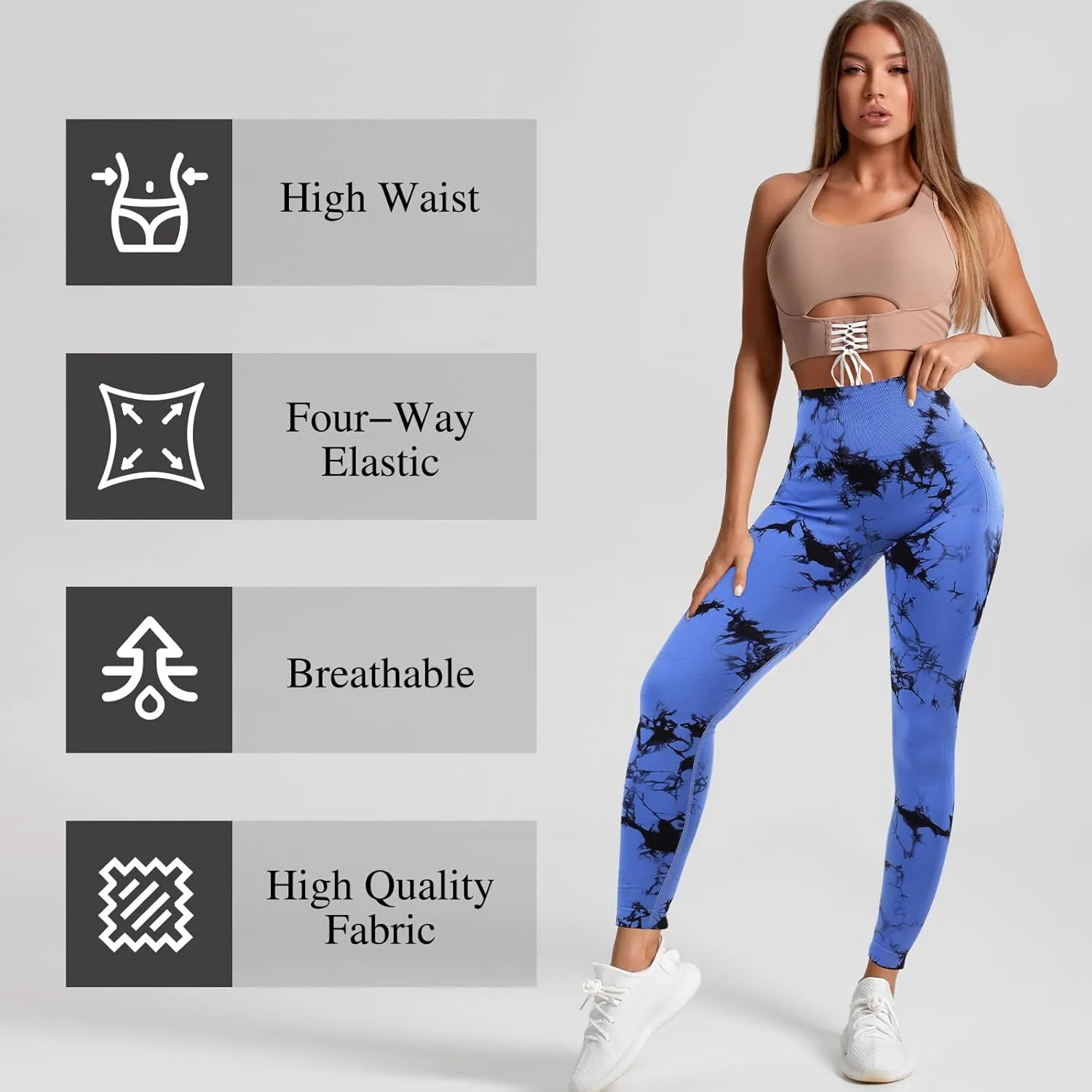 4 Pcs Womens Workout Leggings Tie Dye High Waisted Yoga Pants Seamless Scrunch Butt Lifting Compression Tights