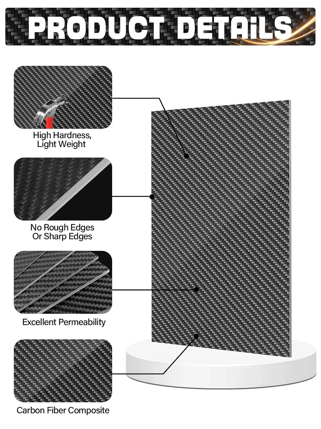 400X500 Carbon Fiber Sheet Lanstics Carbon Fiber Plate 0.5MM 1.0MM 2.0MM 2.5MM 3.0MM 100% 3K Carbon Fiber Laminate Plate Plain Weave Panel Sheet 2MM Thickness Glossy Surface