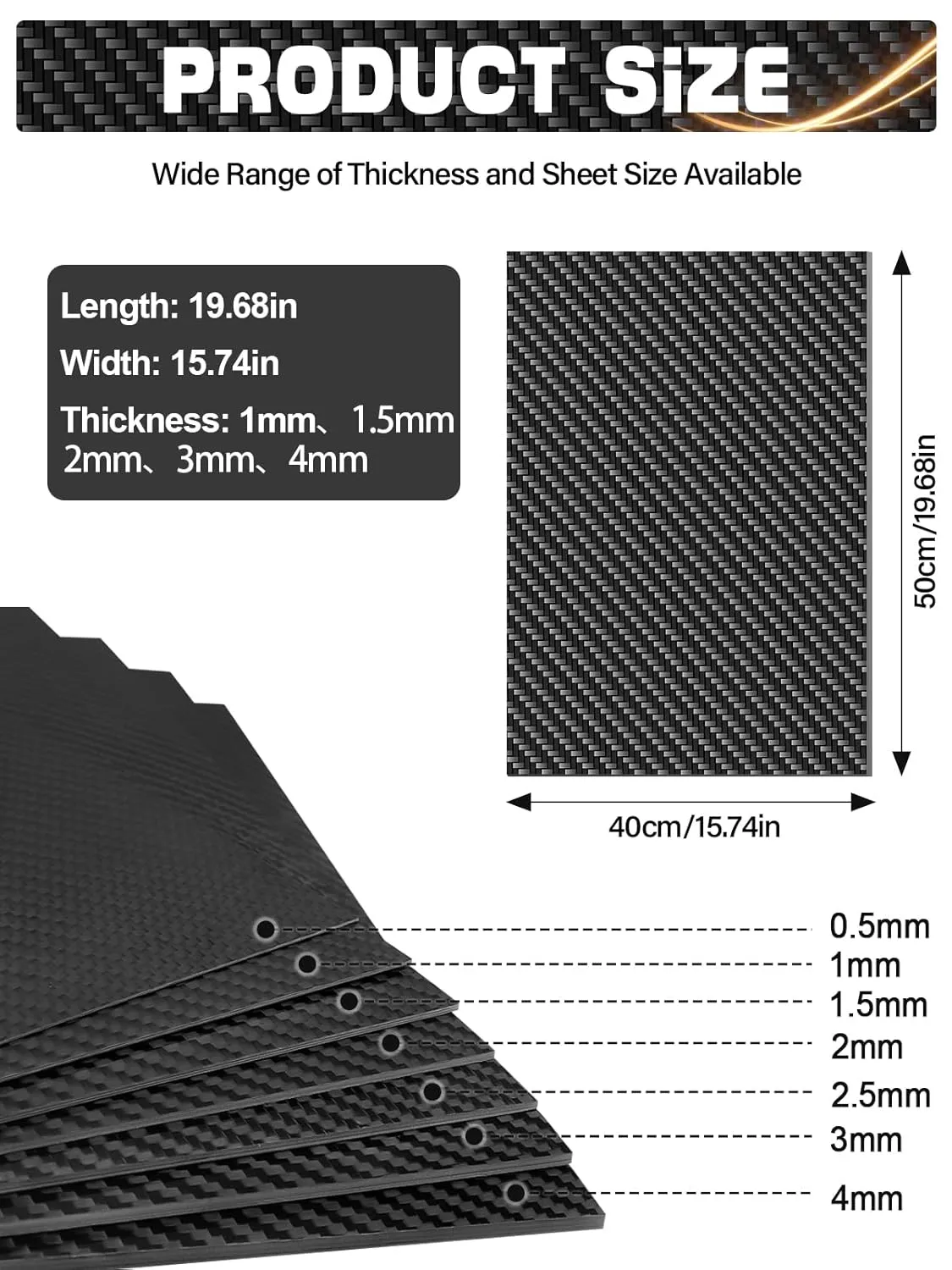 400X500 Carbon Fiber Sheet Lanstics Carbon Fiber Plate 0.5MM 1.0MM 2.0MM 2.5MM 3.0MM 100% 3K Carbon Fiber Laminate Plate Plain Weave Panel Sheet 2MM Thickness Glossy Surface
