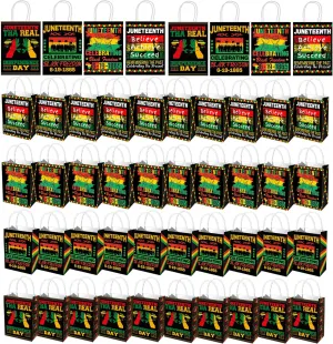 48 Pcs Happy Juneteenth Gift Bags Black History Month Paper Bags with Handles African American Independence Day Favor Bags Goody for June 19th Freedom Day Decoration Supplies