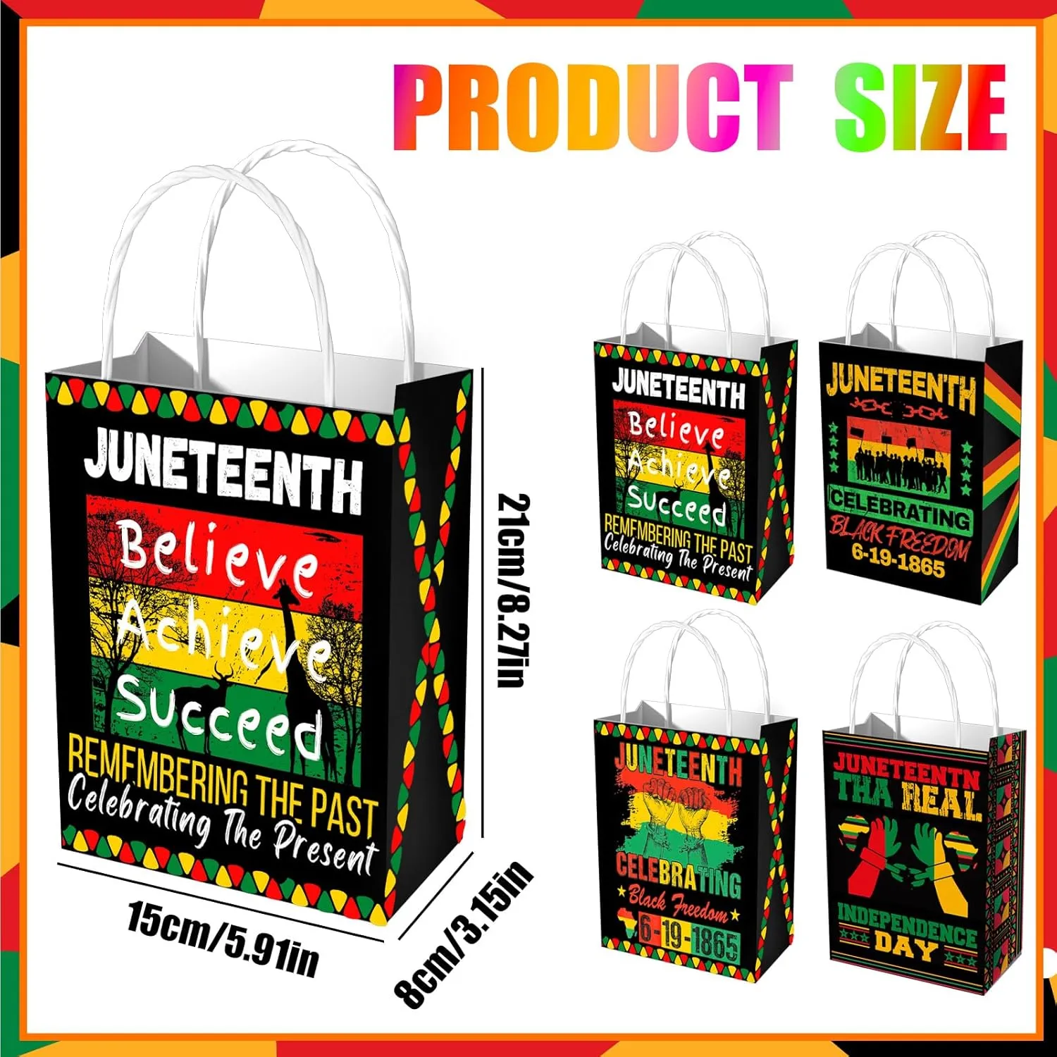 48 Pcs Happy Juneteenth Gift Bags Black History Month Paper Bags with Handles African American Independence Day Favor Bags Goody for June 19th Freedom Day Decoration Supplies