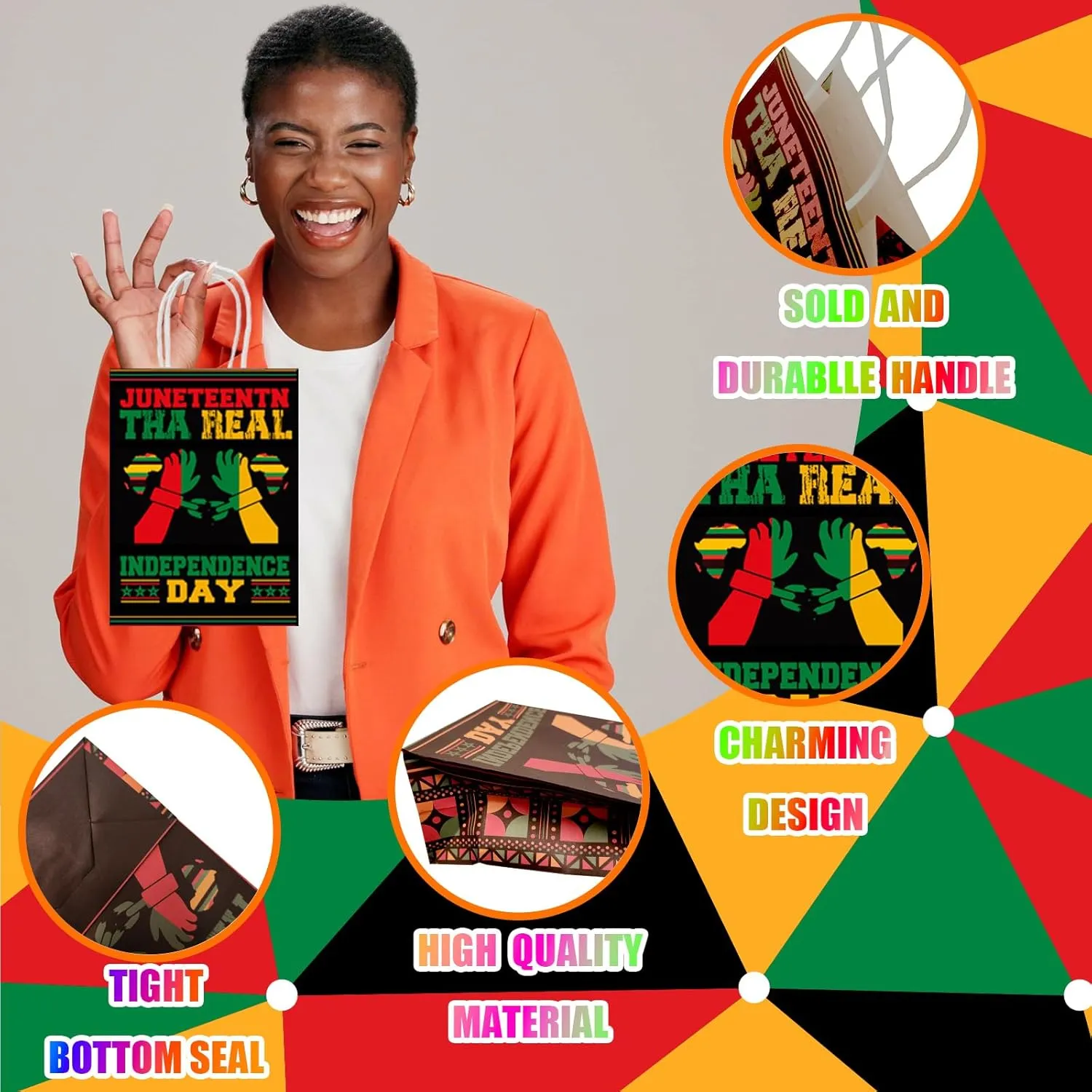 48 Pcs Happy Juneteenth Gift Bags Black History Month Paper Bags with Handles African American Independence Day Favor Bags Goody for June 19th Freedom Day Decoration Supplies