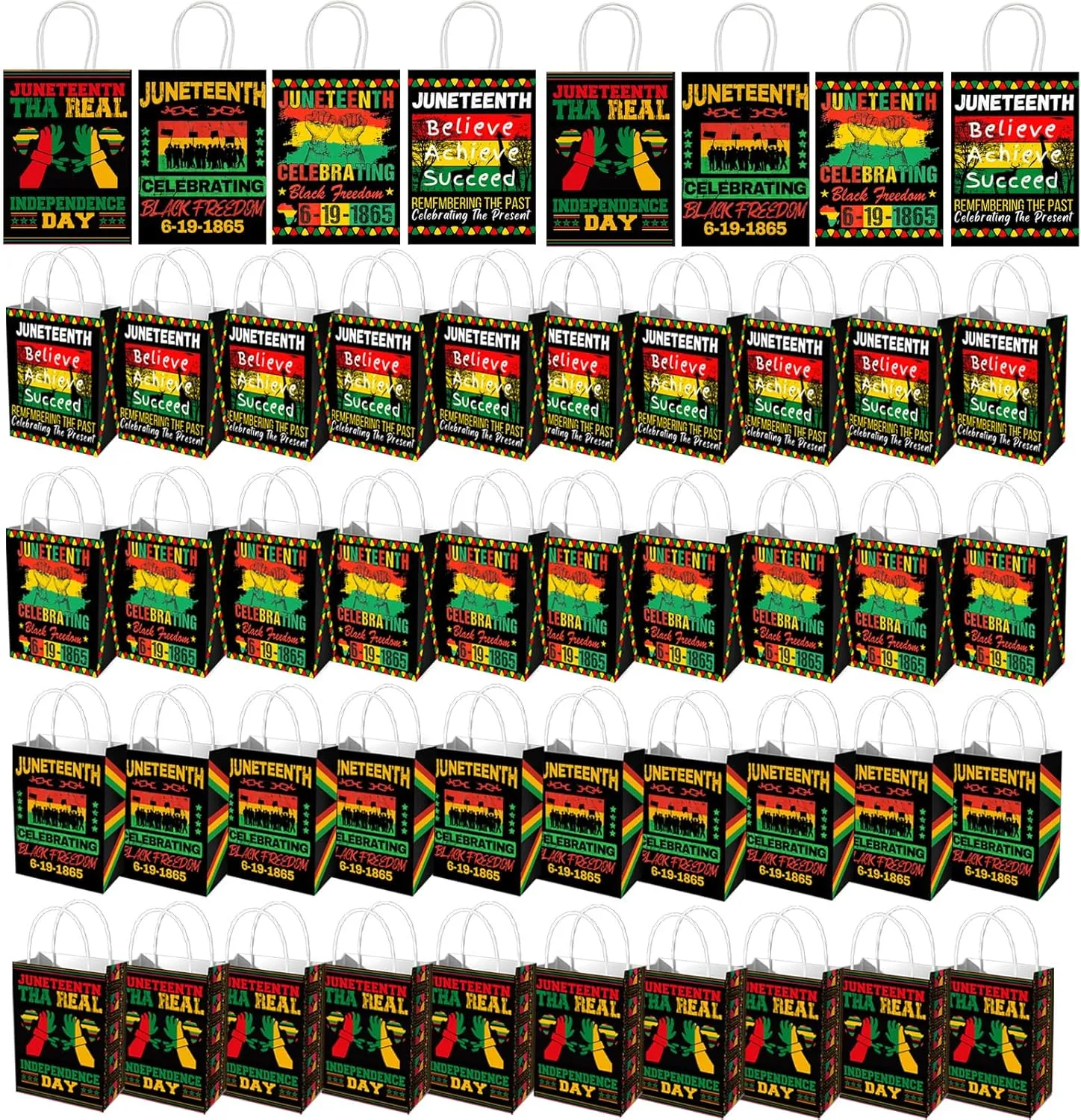 48 Pcs Happy Juneteenth Gift Bags Black History Month Paper Bags with Handles African American Independence Day Favor Bags Goody for June 19th Freedom Day Decoration Supplies