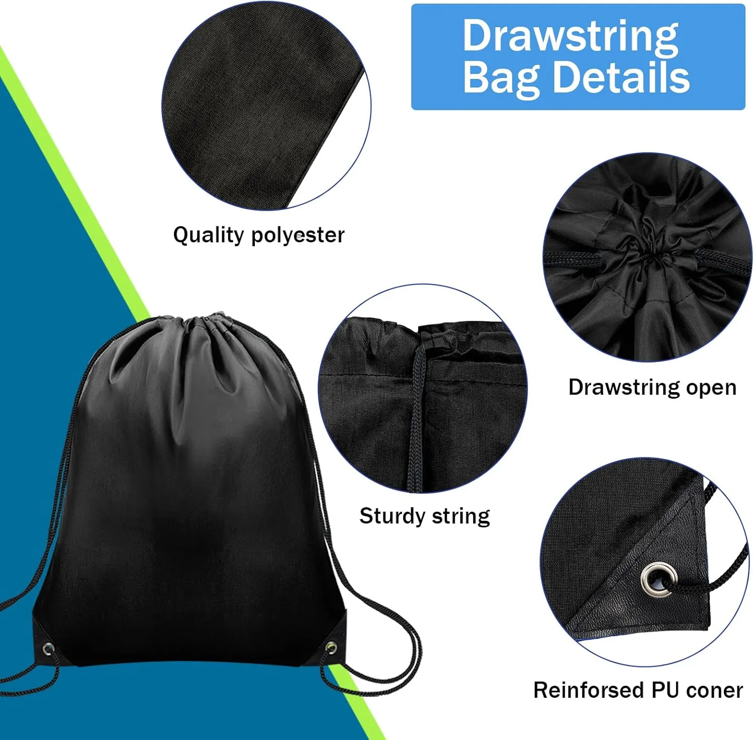 48Pcs Drawstring Backpack Bulk Cinch Bag, Polyester Drawstring Bags for Gym Yoga Beach Camping Party(Black)