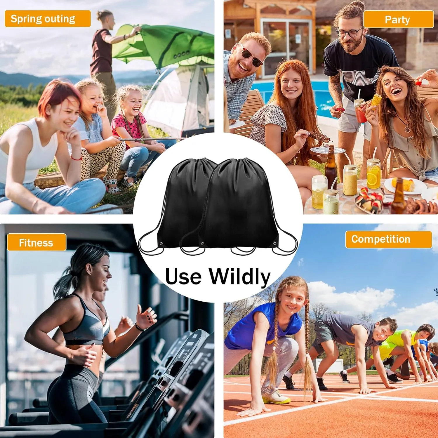 48Pcs Drawstring Backpack Bulk Cinch Bag, Polyester Drawstring Bags for Gym Yoga Beach Camping Party(Black)