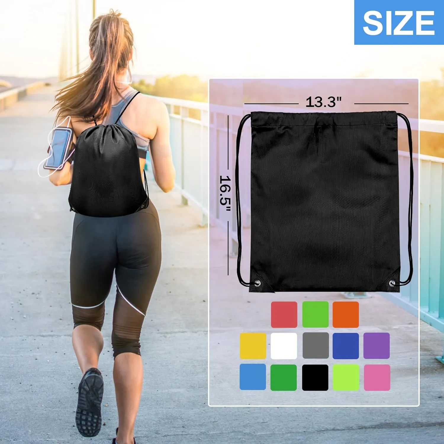 48Pcs Drawstring Backpack Bulk Cinch Bag, Polyester Drawstring Bags for Gym Yoga Beach Camping Party(Black)