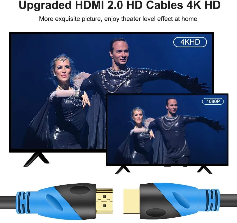 4K HDMI 50 FT Cable (HDMI 2.0,18Gbps) Ultra High Speed Gold Plated Connectors,Ethernet HDMI Cord, 4K@60HZ 2K 1080P 3D ARC Compatible with UHD TV Monitor Laptop Xbox PS4/PS5 ect(15m)