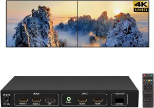 4K Video Wall Controller, 1x2 TV Wall Processor Input Support 3840x2160@60HZ /30HZ DP1.2 Signal, Support Each Output 1920x1080/60HZ, Real 4K Resolution