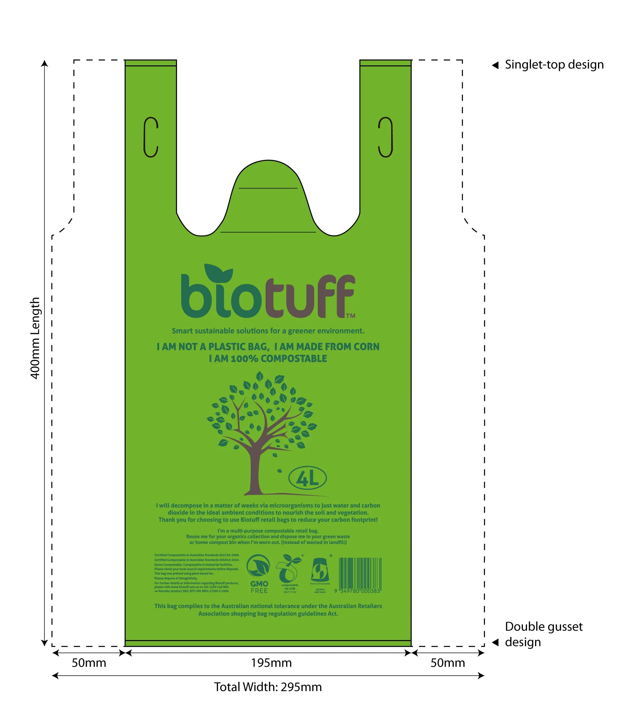4L Retail/Shopping Bag- Biodegradable