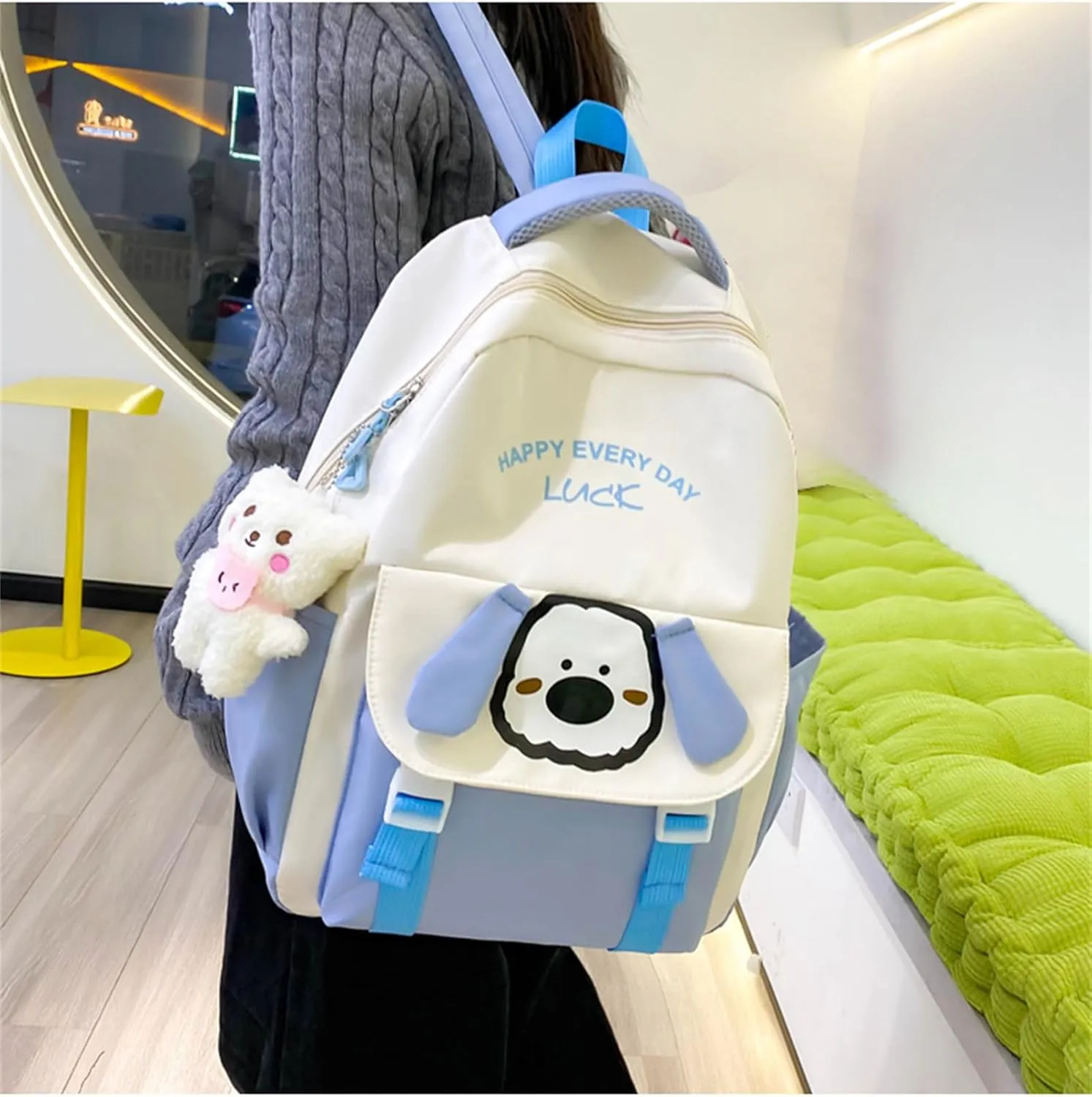 4Pcs Dog Cute Backpack Combo Set Kawaii School Backpack School Bag with Bear Pendant Accessories Crossbody Bag, Pen Pouch for Girls Back to School Supplies