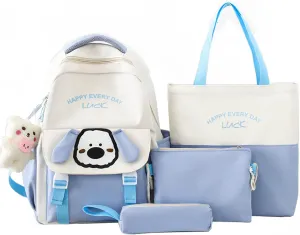 4Pcs Dog Cute Backpack Combo Set Kawaii School Backpack School Bag with Bear Pendant Accessories Crossbody Bag, Pen Pouch for Girls Back to School Supplies