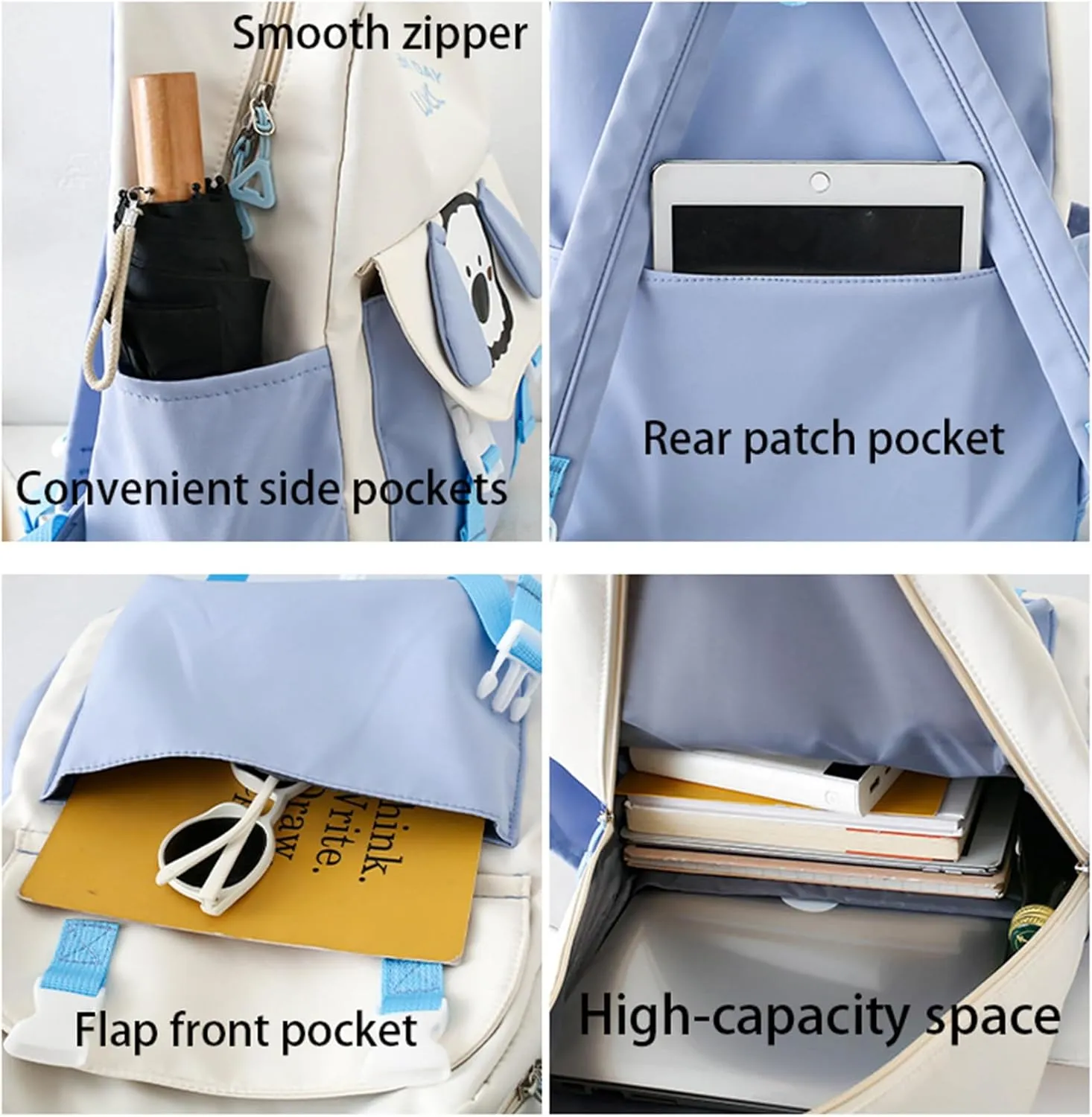 4Pcs Dog Cute Backpack Combo Set Kawaii School Backpack School Bag with Bear Pendant Accessories Crossbody Bag, Pen Pouch for Girls Back to School Supplies